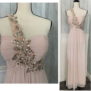 XSCAPE Jeweled One Shoulder Maxi Dress